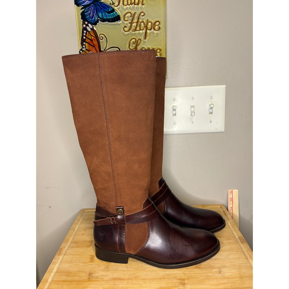 Frye Womens Leather Suede Tall Riding Boots Brown Mixed Media Equestrian 16in - Picture 3 of 11